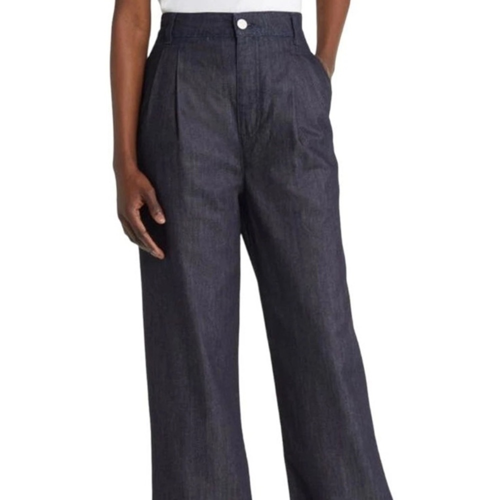 FRAME Denim Le Pixie High Waist Pleated Wide Leg Crop Chino Pants Rinse Women 28
